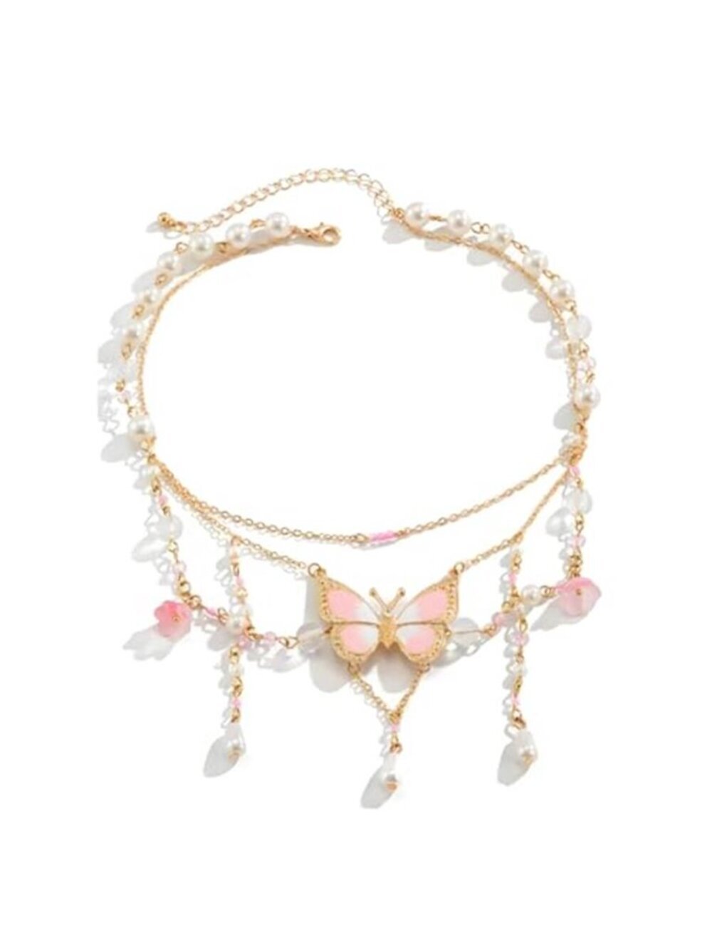 Layered Pink Butterfly Choker